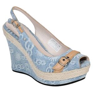 UGG Noella Blue Denim Logo Platform Wedge Sandals Y2K Size 10